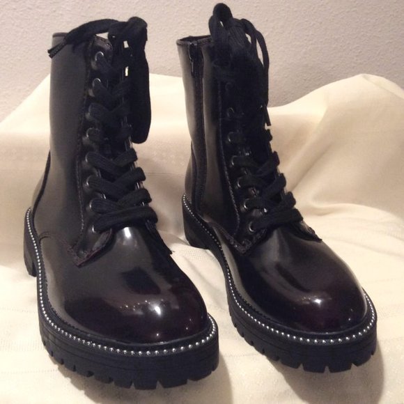 Sugar Shoes - Sugar brand  vegan shiny leather lace & zip up boots;  NWOT. Size 8 1/2 M